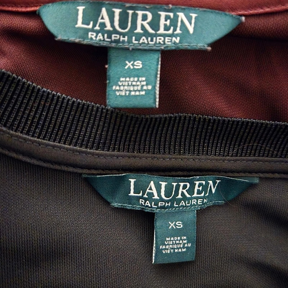Lauren Ralph Lauren Lace Up Long Sleeve Top Bundle Black Burgundy XS 2 Pack - Picture 4 of 5